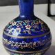 Cobalt blue ball vase/Hand painted floral motifs & raised gold edging