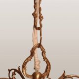 Large Gothic brass chandelier with 6 lights, 1940s.