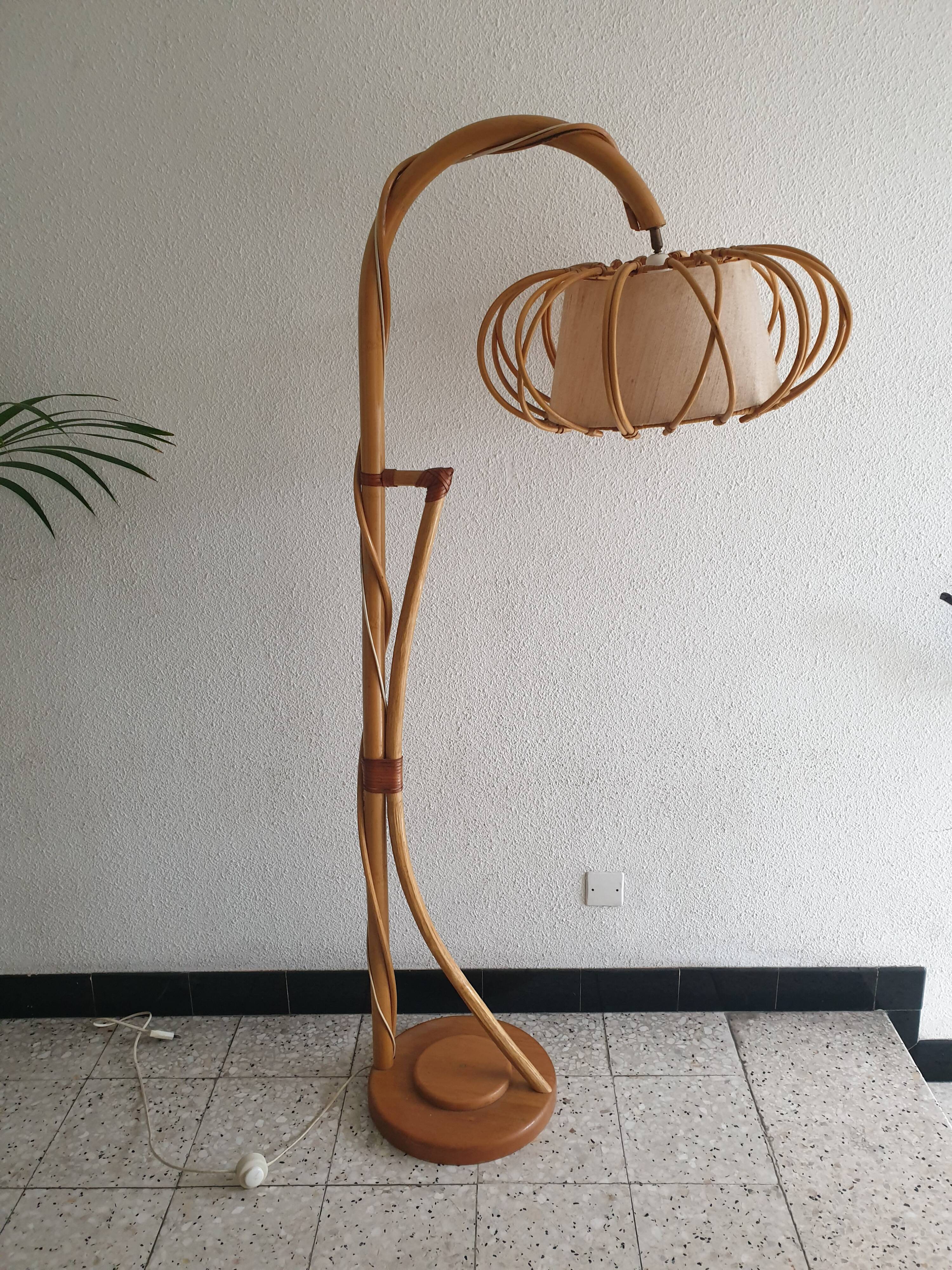 Bamboo floor lamp by Louis Sognot 60's