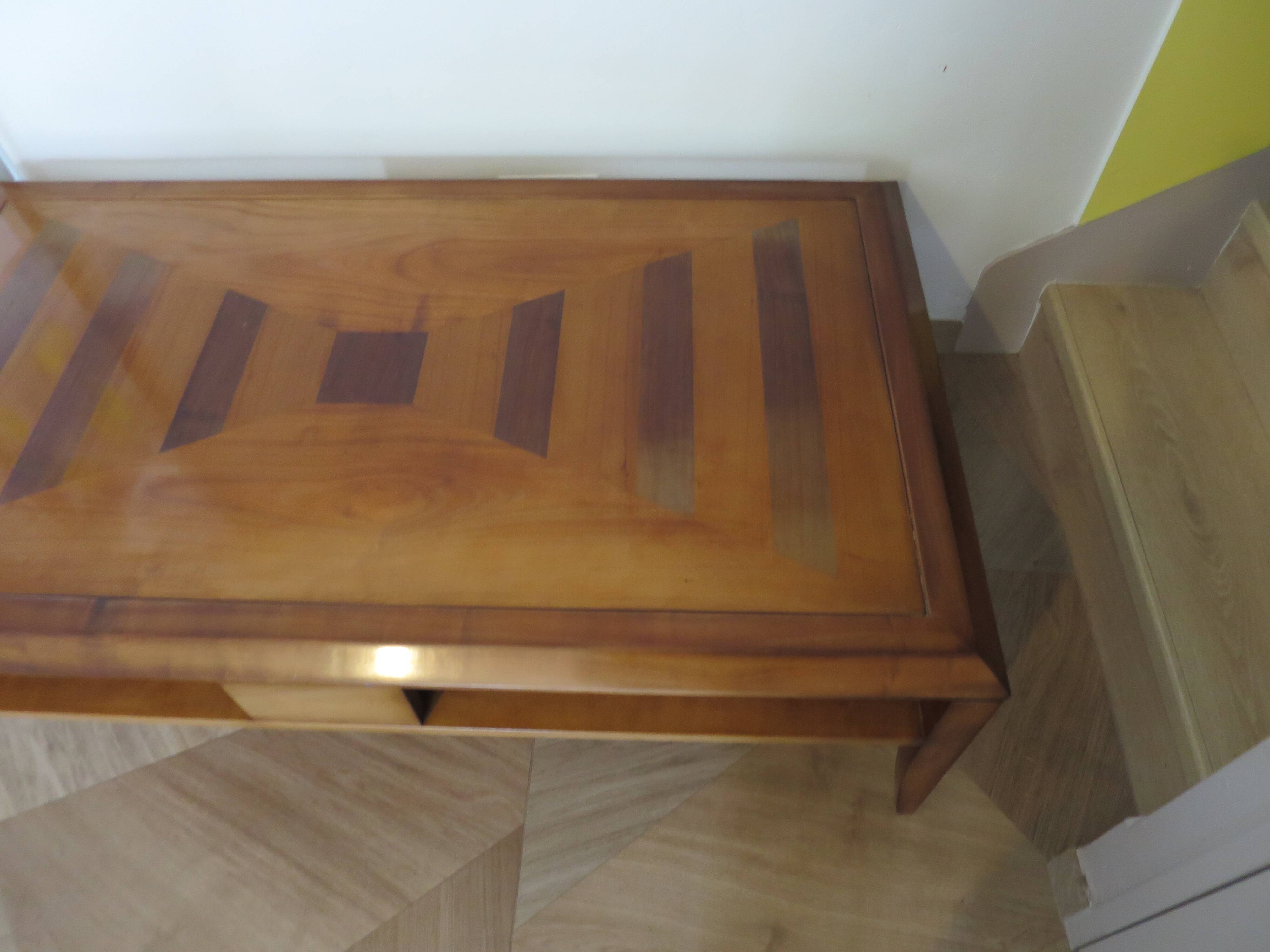 Large coffee table - cherry finish - solid wood - butterfly motifs