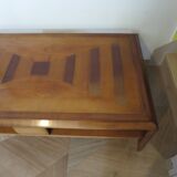 Large coffee table - cherry finish - solid wood - butterfly motifs