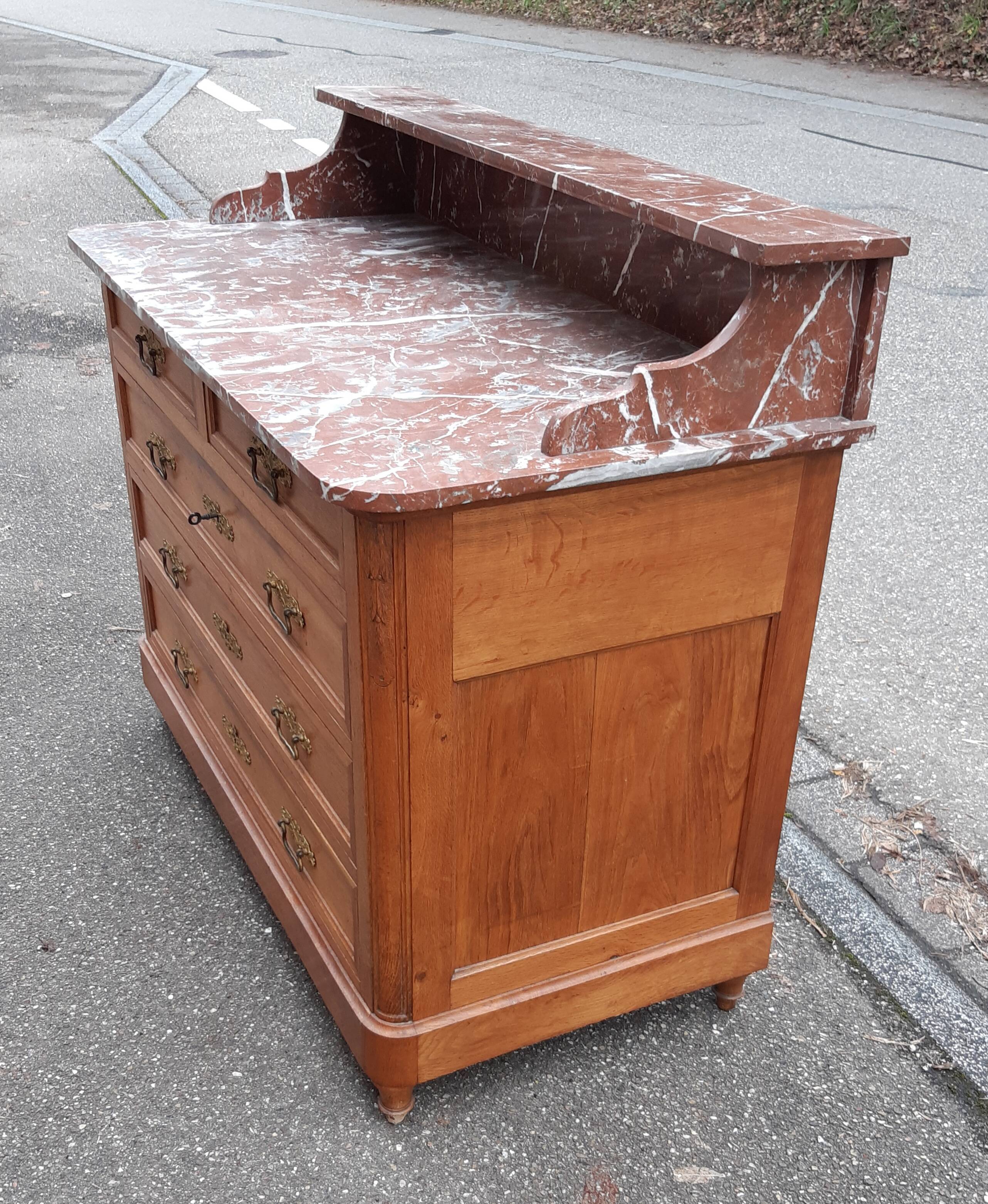 Oak and marble chest of drawers