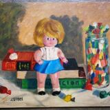 Peinture à l’huile originale de portrait d’une poupée