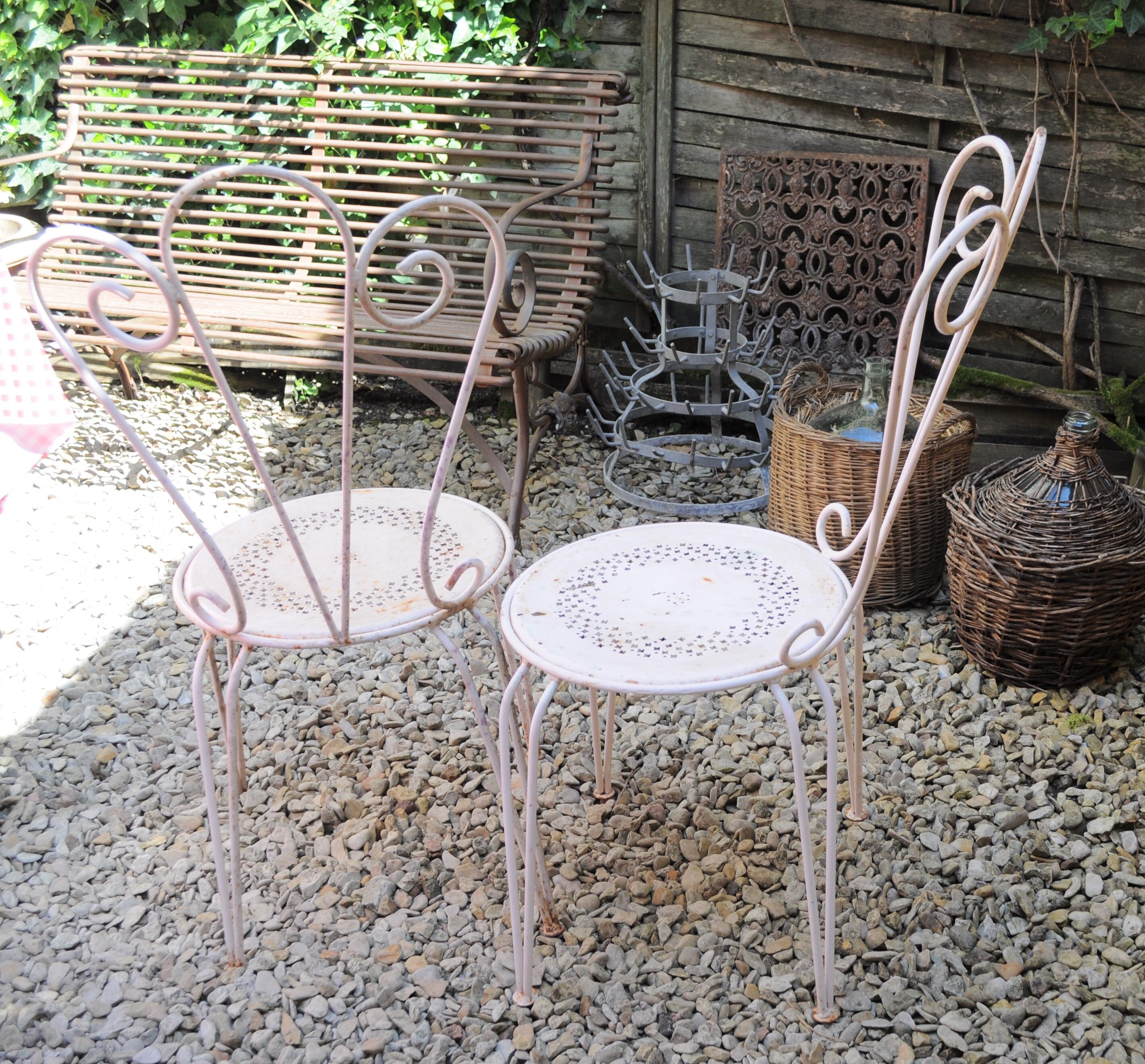 Pair of years 40-50 white metal garden chairs
