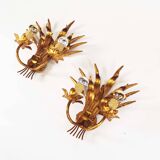 Pair of large vintage gilt sheaf of wheat sconces