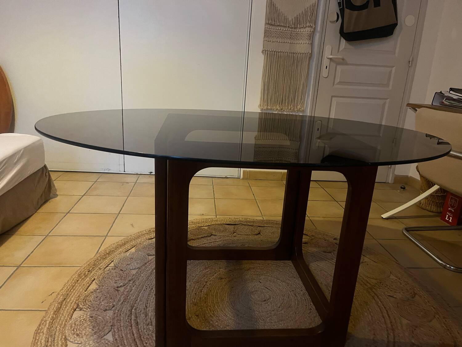 Vintage teak and smoked glass table