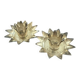 Pair of brass candle holders in the shape of a lotus flower.