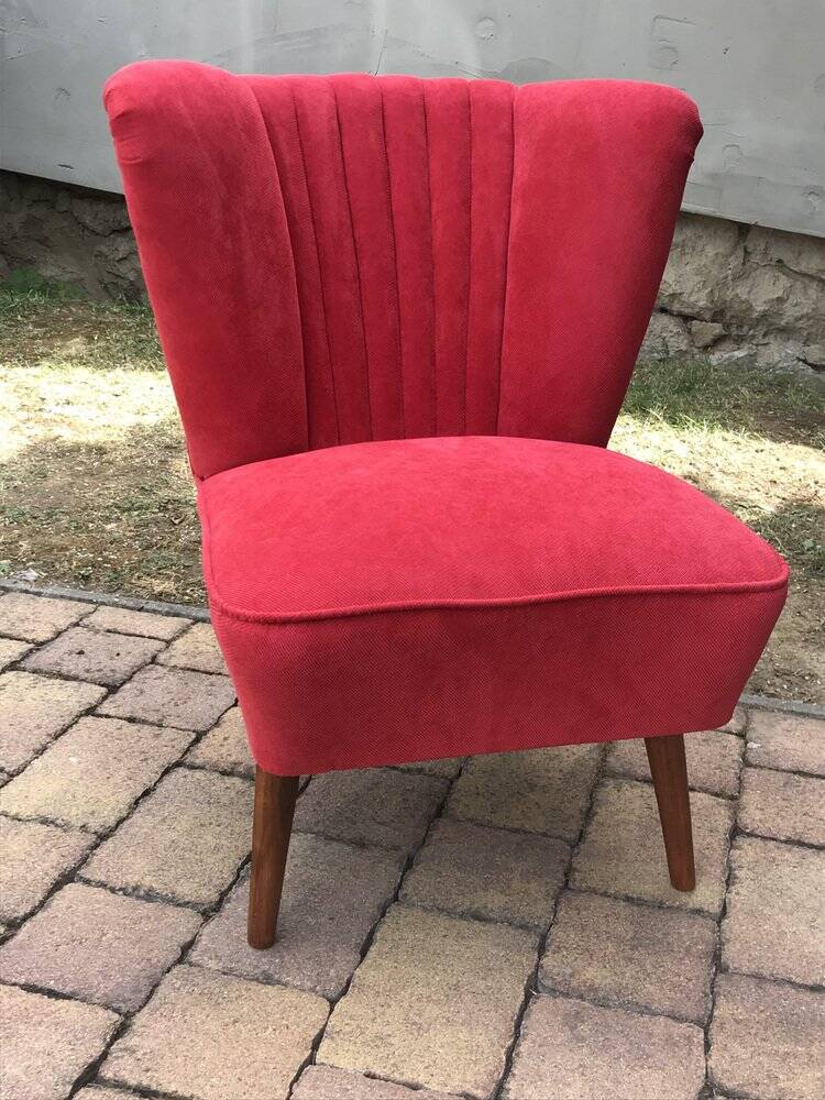 Purple cocktail chair in fabric and solid beech, Mid-Century style from the 1950s.