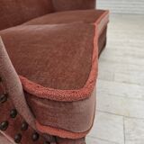 1970s, Danish 2-seater sofa, salmon pink furniture velour, beech wood.