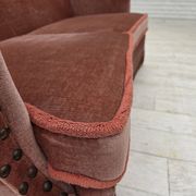 1970s, Danish 2-seater sofa, salmon pink furniture velour, beech wood.