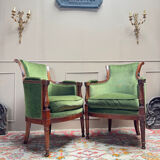 Pair of mahogany cabriolet bergère armchairs from the 18th-century Directoire period.