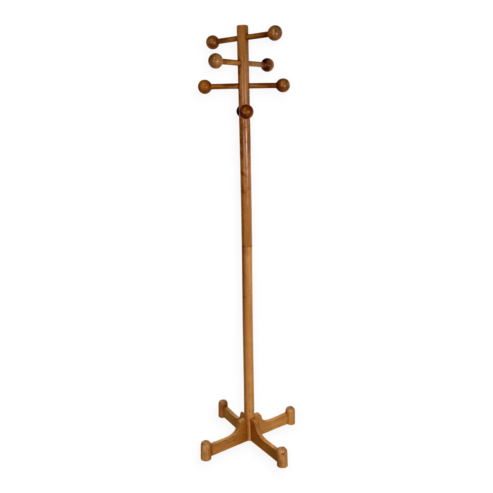 Vintage Postmodern Solid Beechwood Coat Stand – 1970s / 1980s