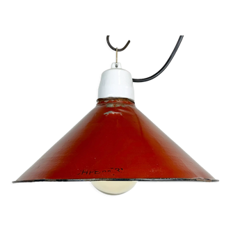 Industrial red enamel pendant light, 1970s