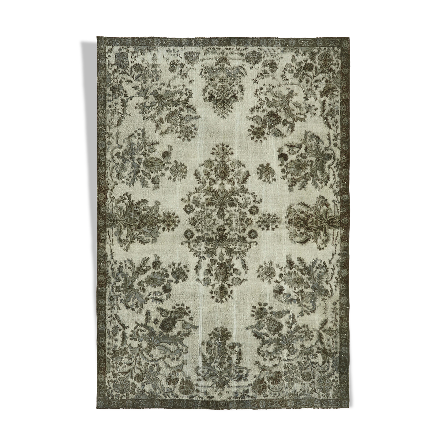 Handmade hi-low pile oriental grey rug, 1980s, 206 cm x 297 cm