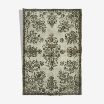 Handmade hi-low pile oriental grey rug, 1980s, 206 cm x 297 cm