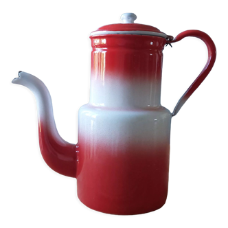 Red and white enamelled sheet metal coffee maker