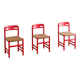 Set of 3 Swedish dining chairs in red with papercord weaving