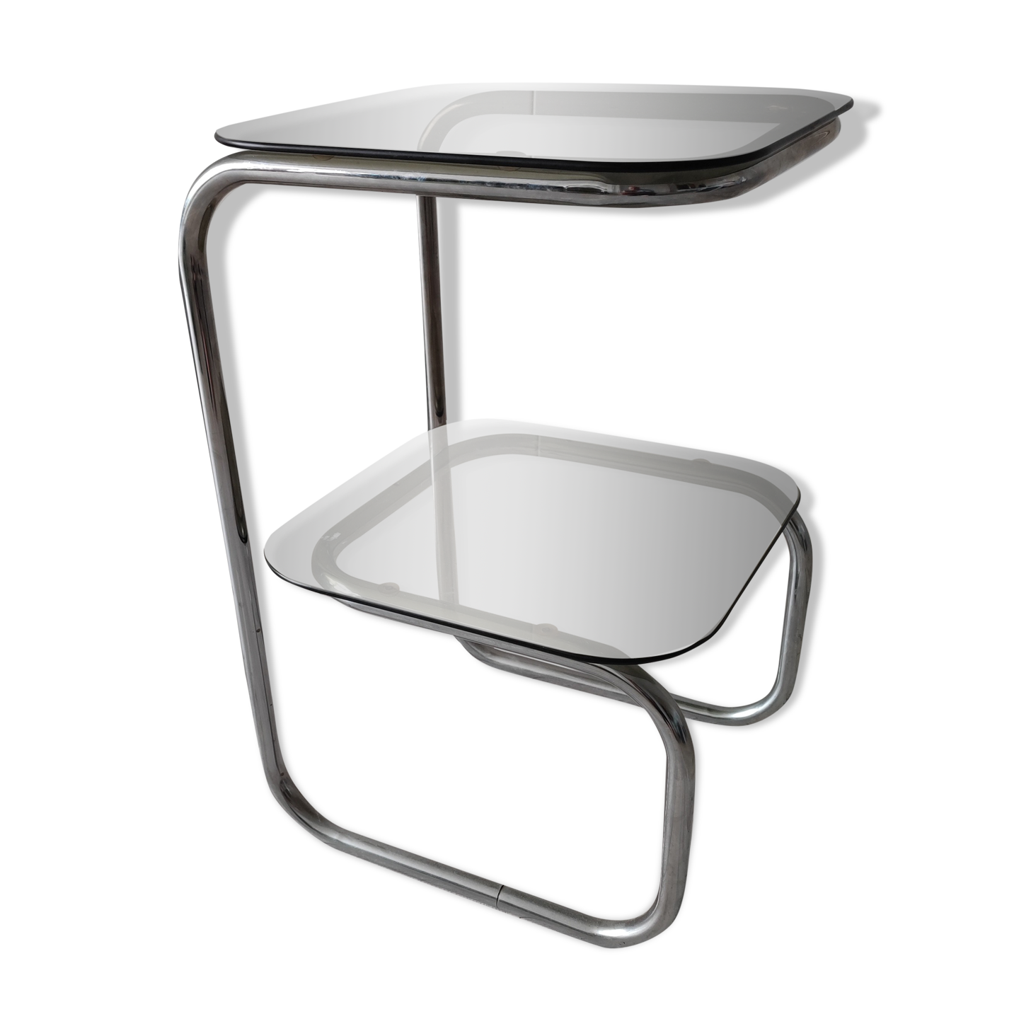 Side table or pedestal table in chrome and glass