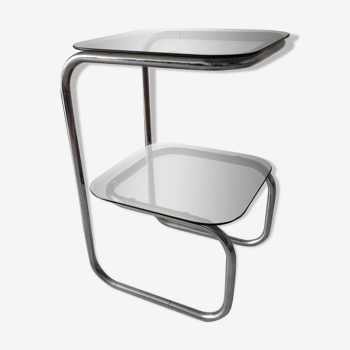 Side table or pedestal table in chrome and glass