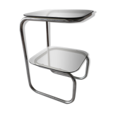 Side table or pedestal table in chrome and glass