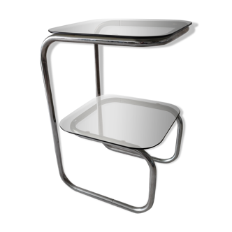 Table d'appoint ou guéridon en chrome et verre