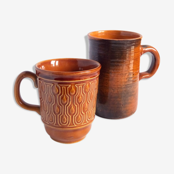 Duo de tasses franco-anglaises marron et terracotta
