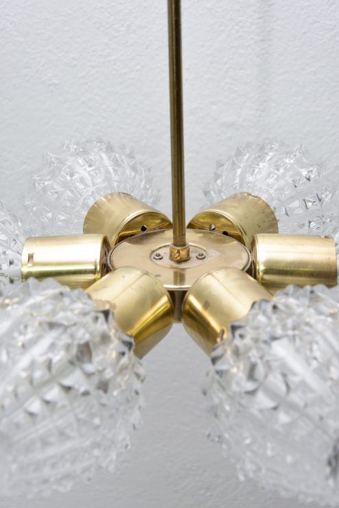 Vintage pendant with six cut glass lampshades, Kamenický Šenov, 1970´s