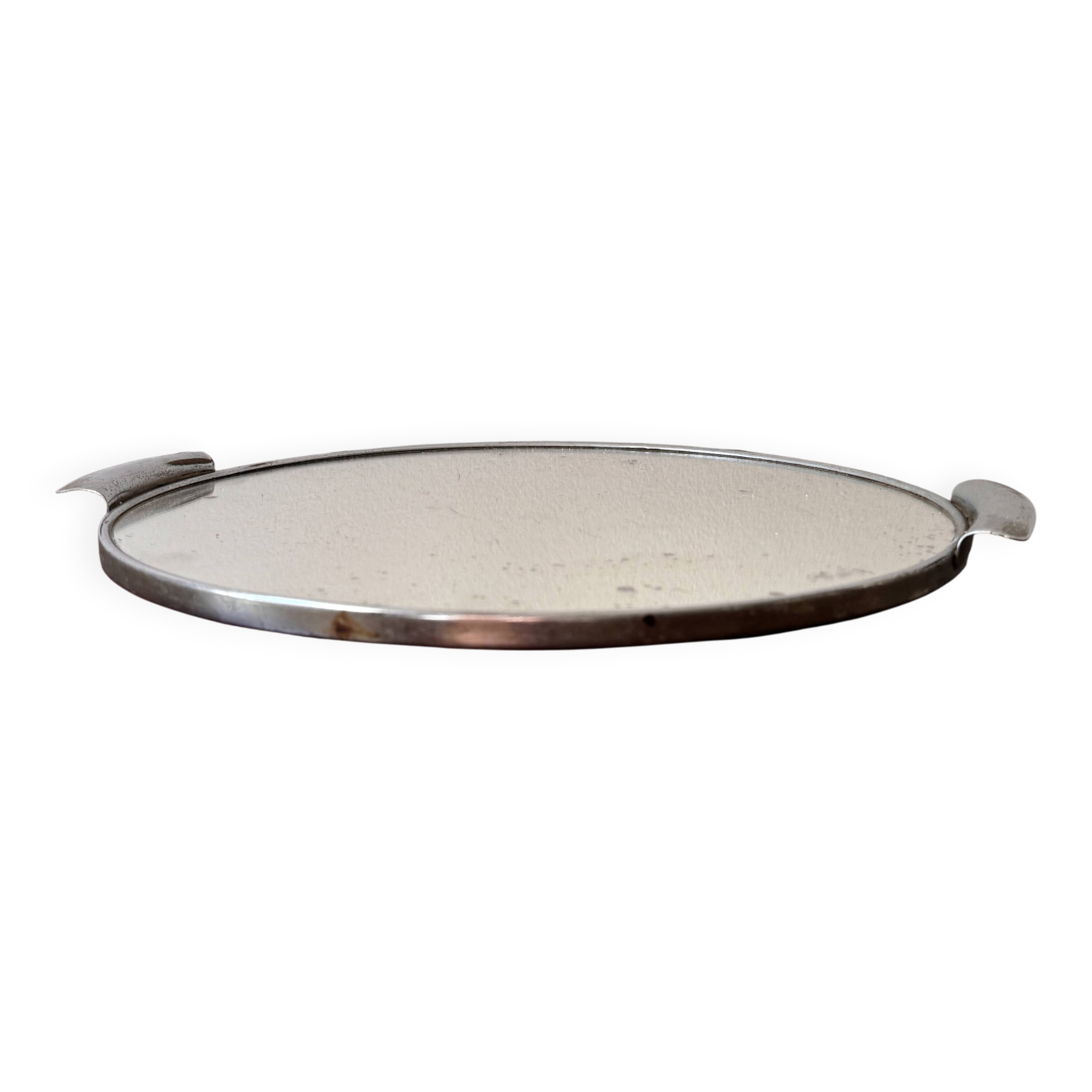 Plateau de service Art Deco en chrome et miroir, France 1930 / 40