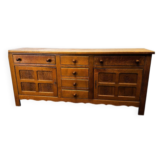 Buffet vintage français en chêne aux détails ondulés, vers 1950