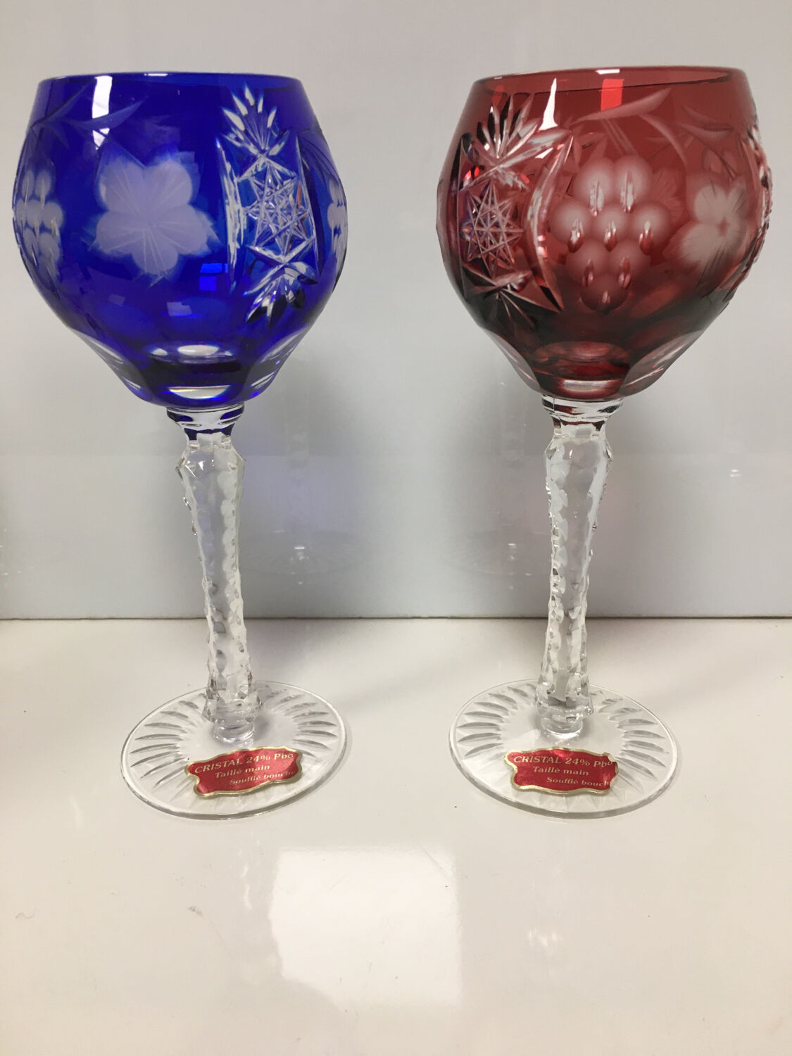6 verres de couleur en cristal Artisanat de Lorraine