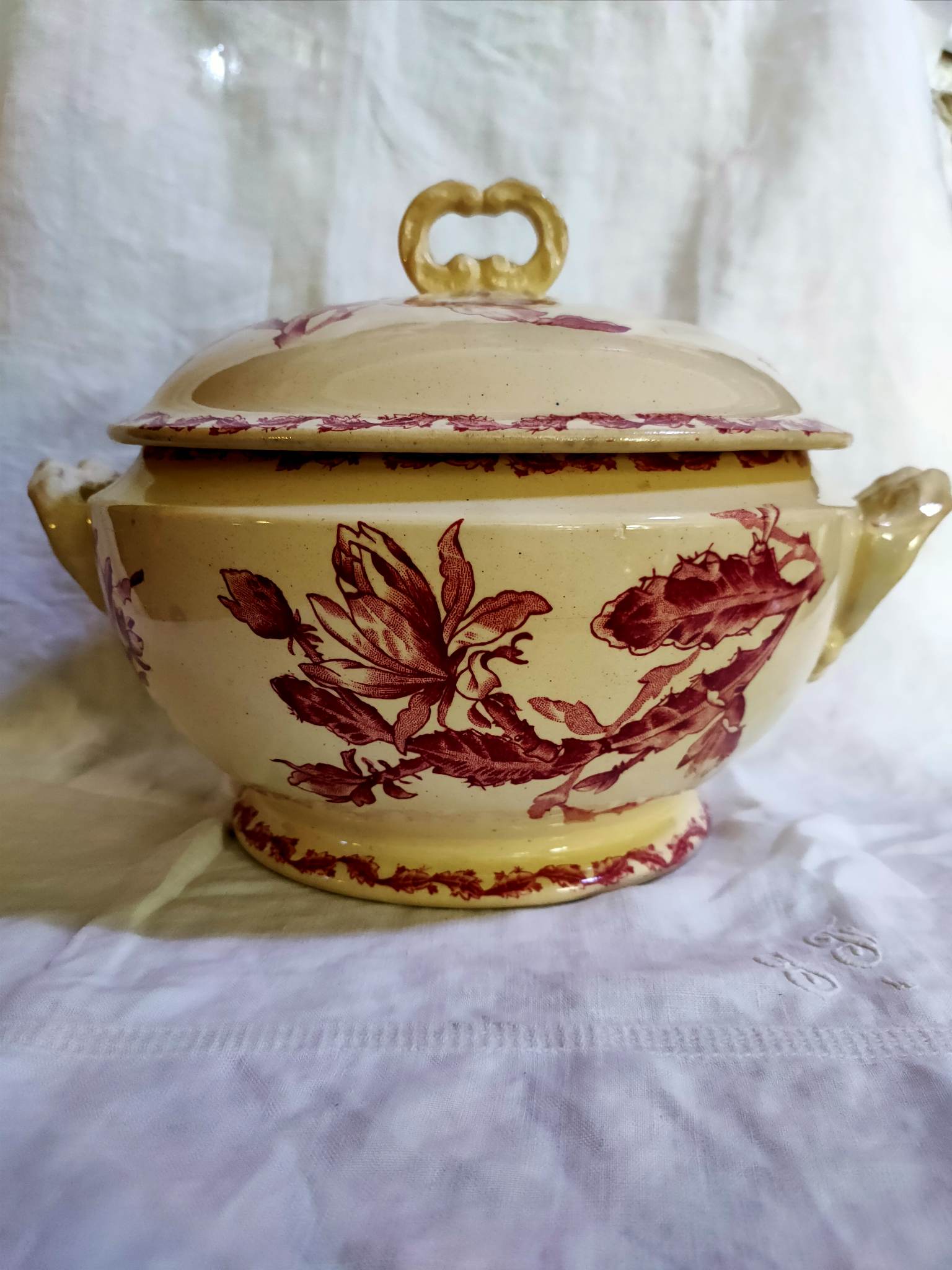 Earthenware tureen of Gien decoration Cactus