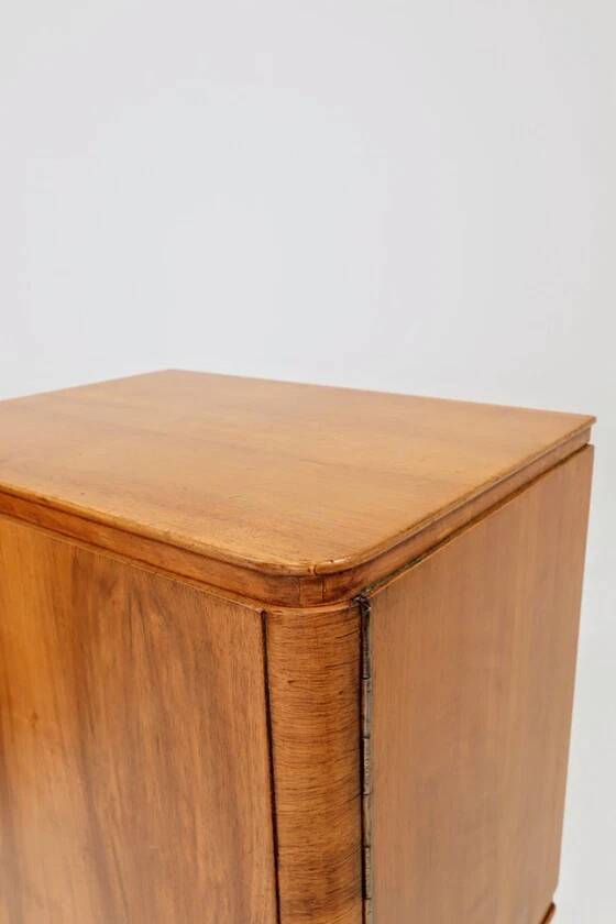 Pair of antique Art Deco bedside tables, walnut veneer, refurbished