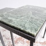 Green nesting coffee table with marble top and iron frame