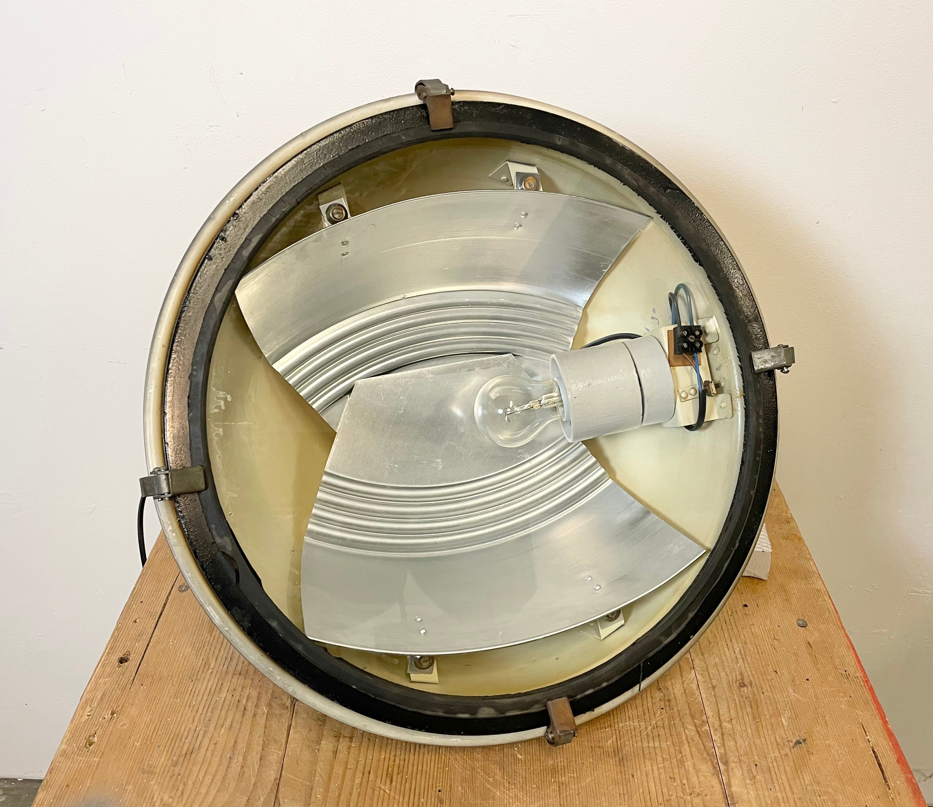 Grey Industrial Pendant Lamp with Clear Glass Cover, 1970s