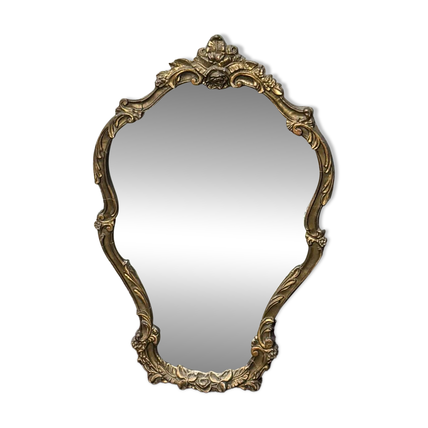 Elegant and ornate vintage wall mirror – Golden Rococo style – 51cm × 35cm