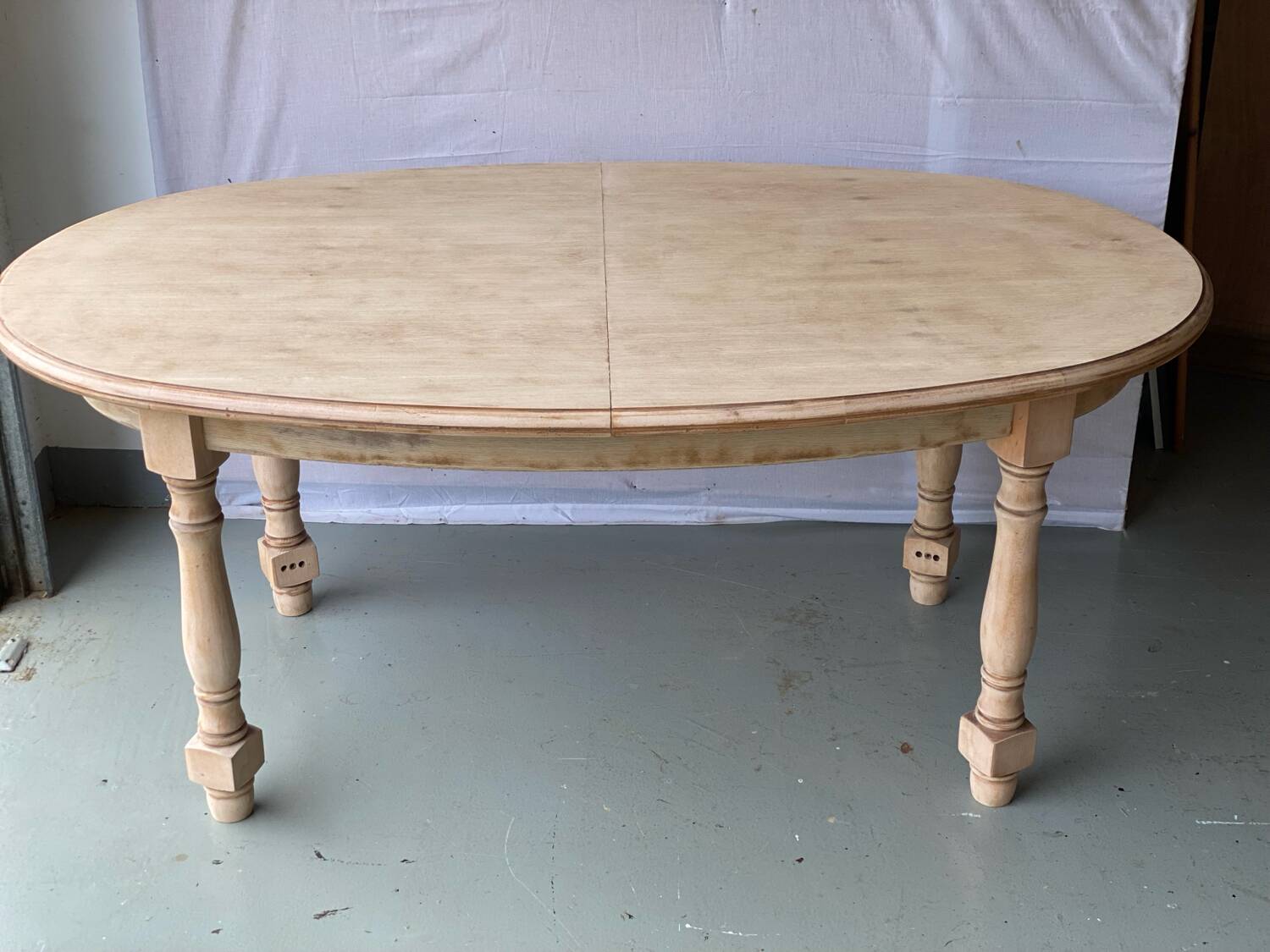 Refurbished vintage farmhouse dining table in solid raw oak wood