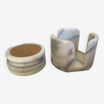 Four marble coasters with holder