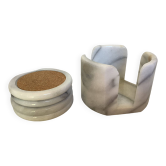 Four marble coasters with holder