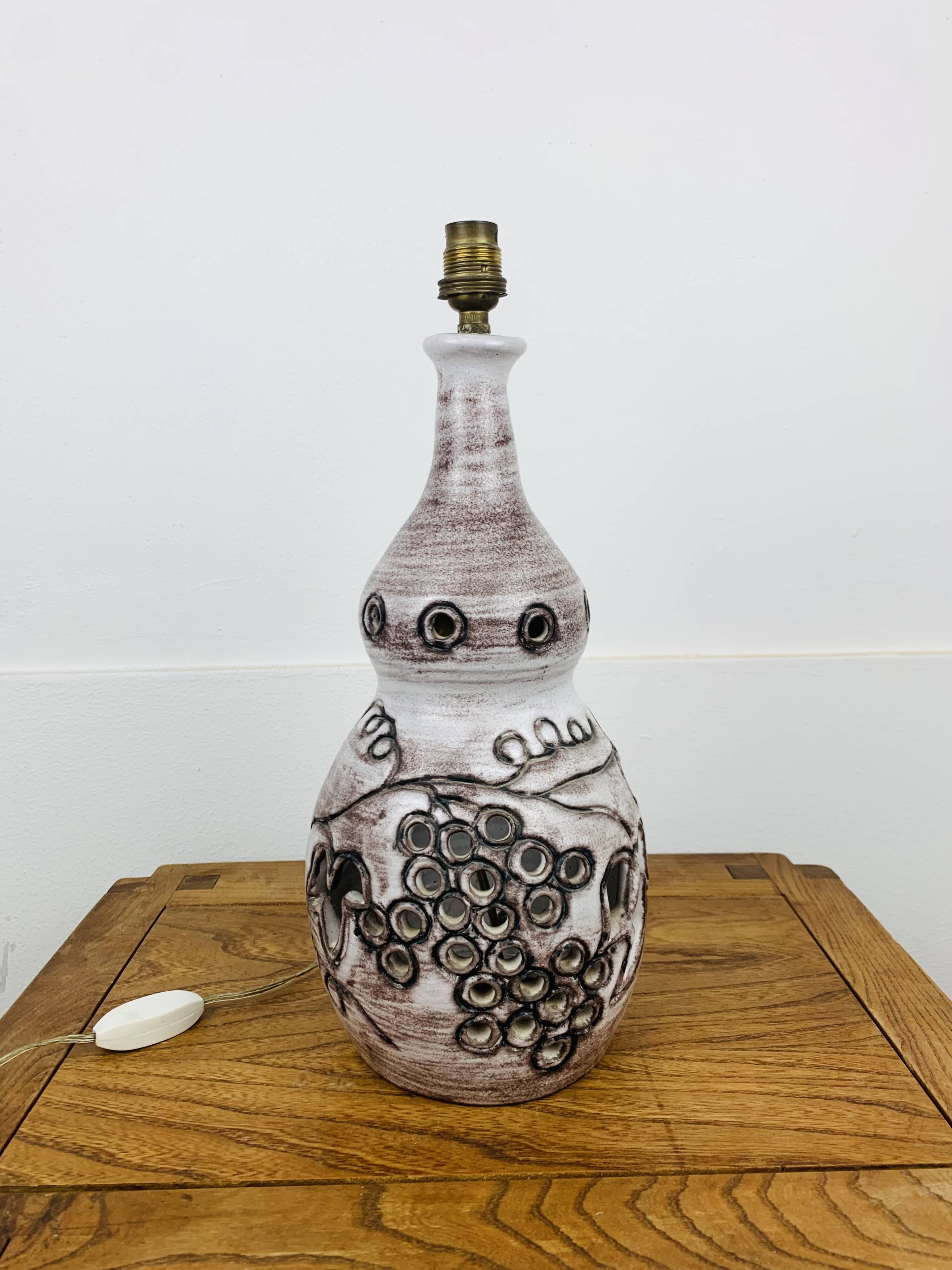 Openwork ceramic lamp, vine leaves, 1960s