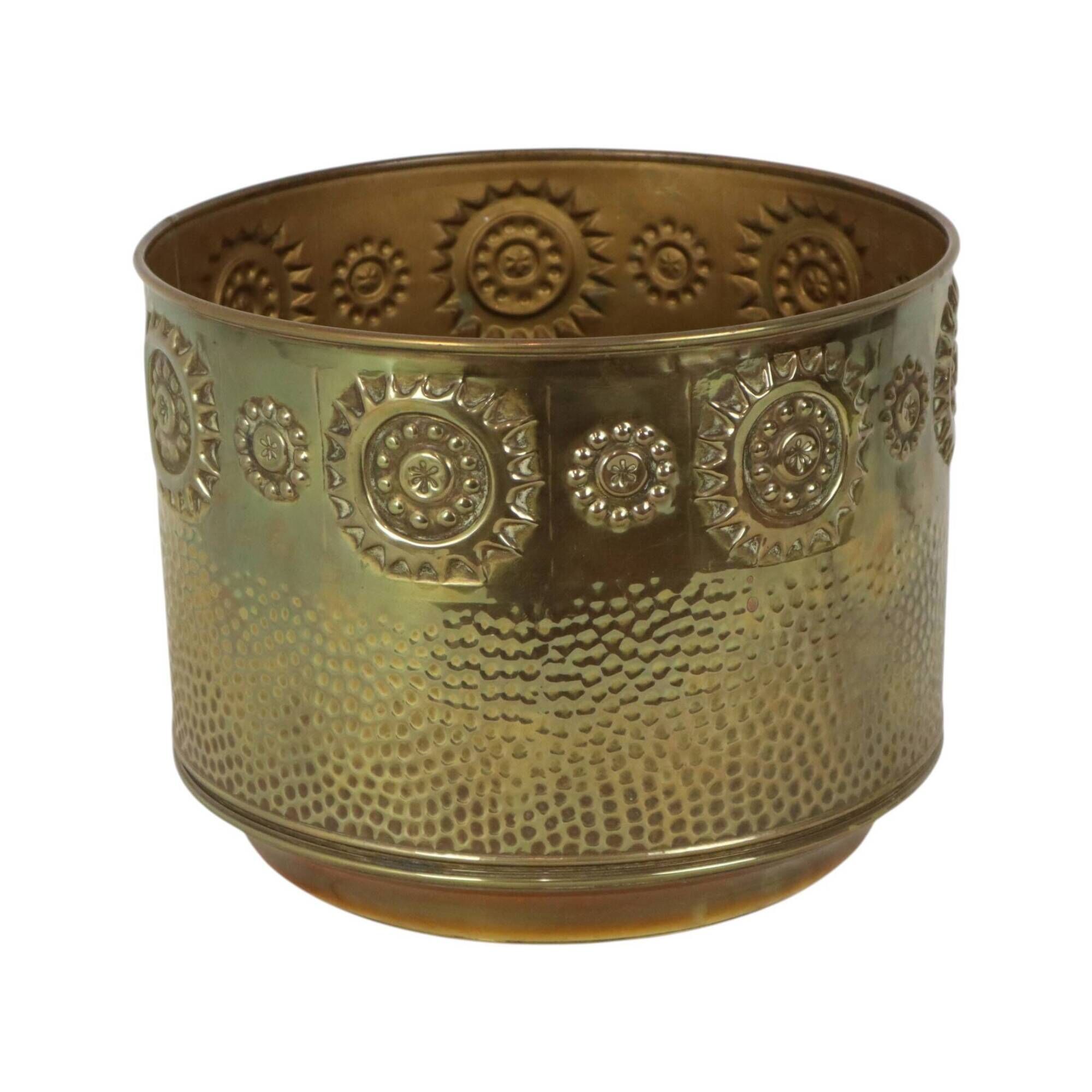 Large Brass Jardinière / Firewood Bin with Repoussé Work