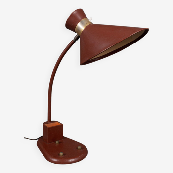 Lampe abat-jour Diabolo de bureau flexible en cuir rouge 1960