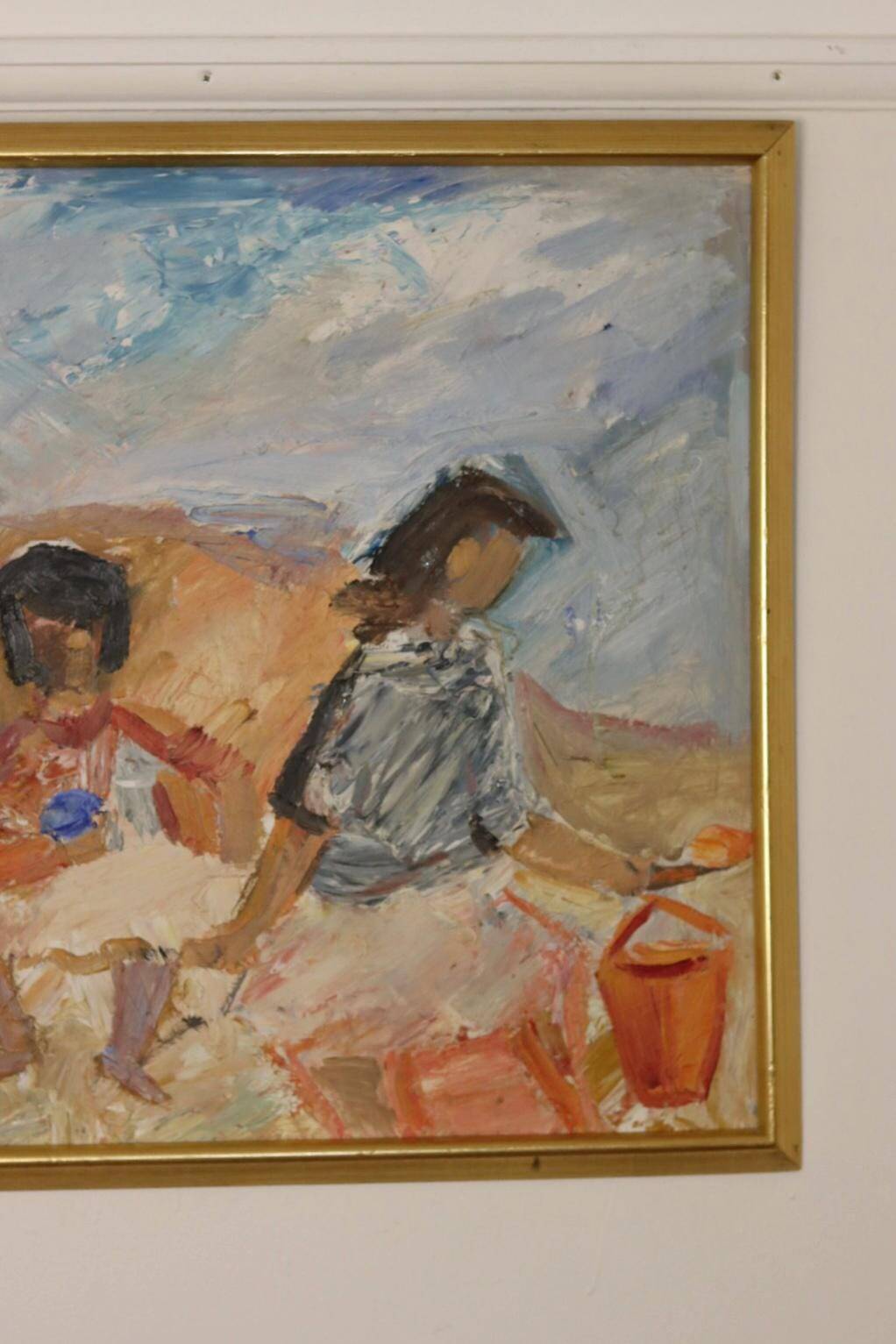 Large Swedish Mid-Century Oil on Panel" Beach" by Stig Thiderman (1920-1973) - Vintage and Framed