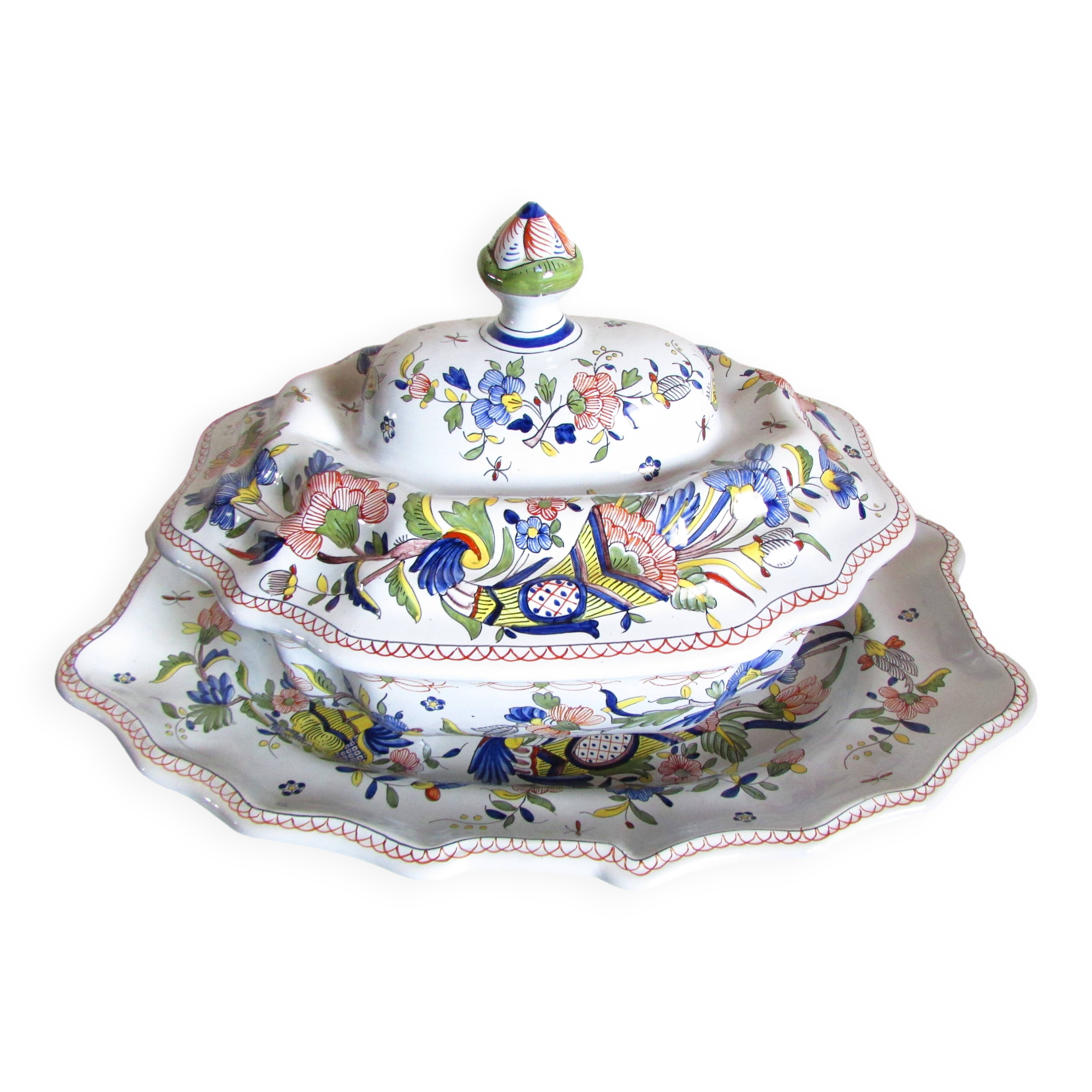 Compotier, soup tureen, vegetable dish in Rouen earthenware