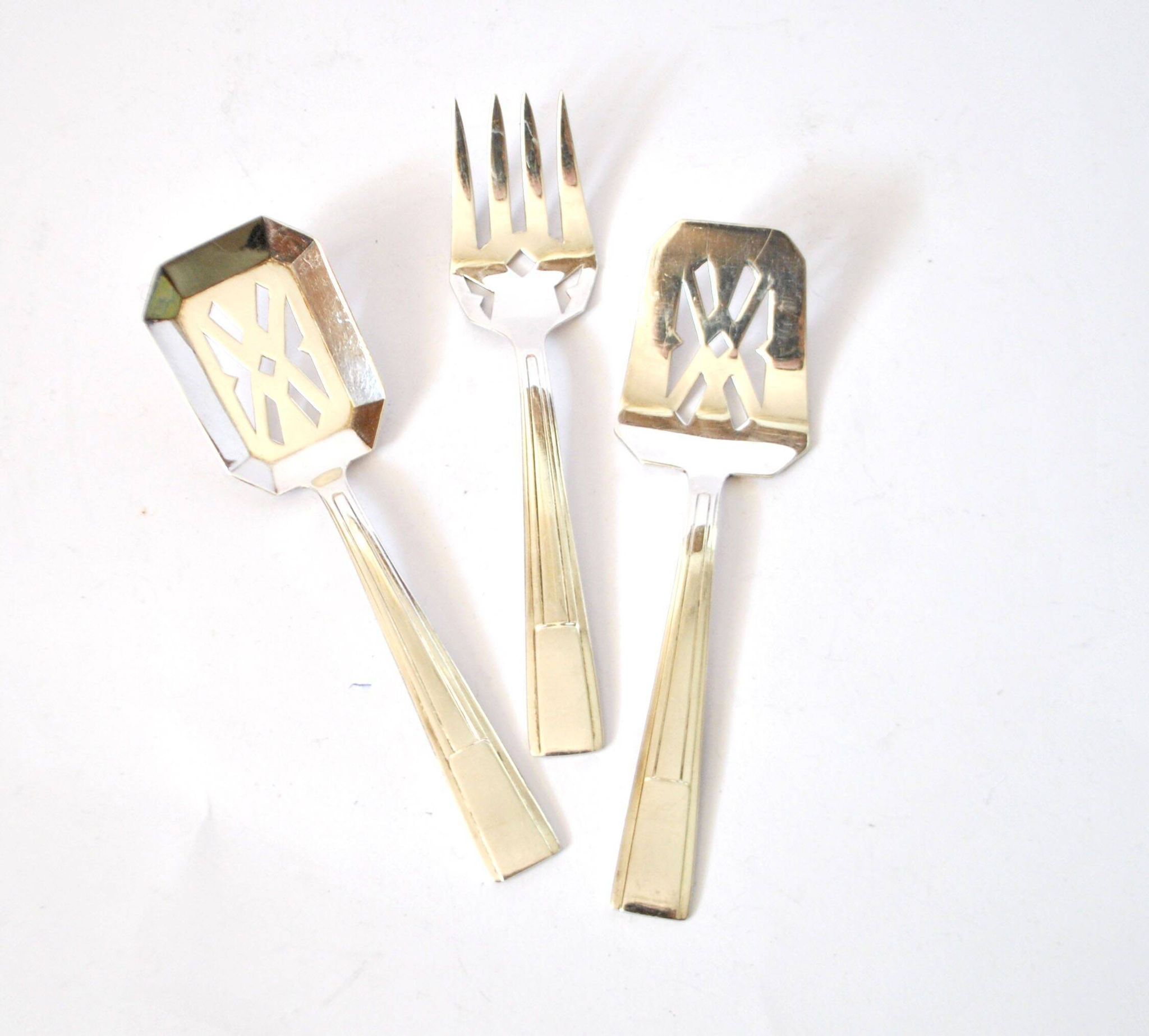 Lot de 3 couverts à mignardise dessert en argenterie moderniste 1950 RENEKA