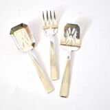 Set of 3 modernist 1950s dessert cutlery in silver by RENEKA.