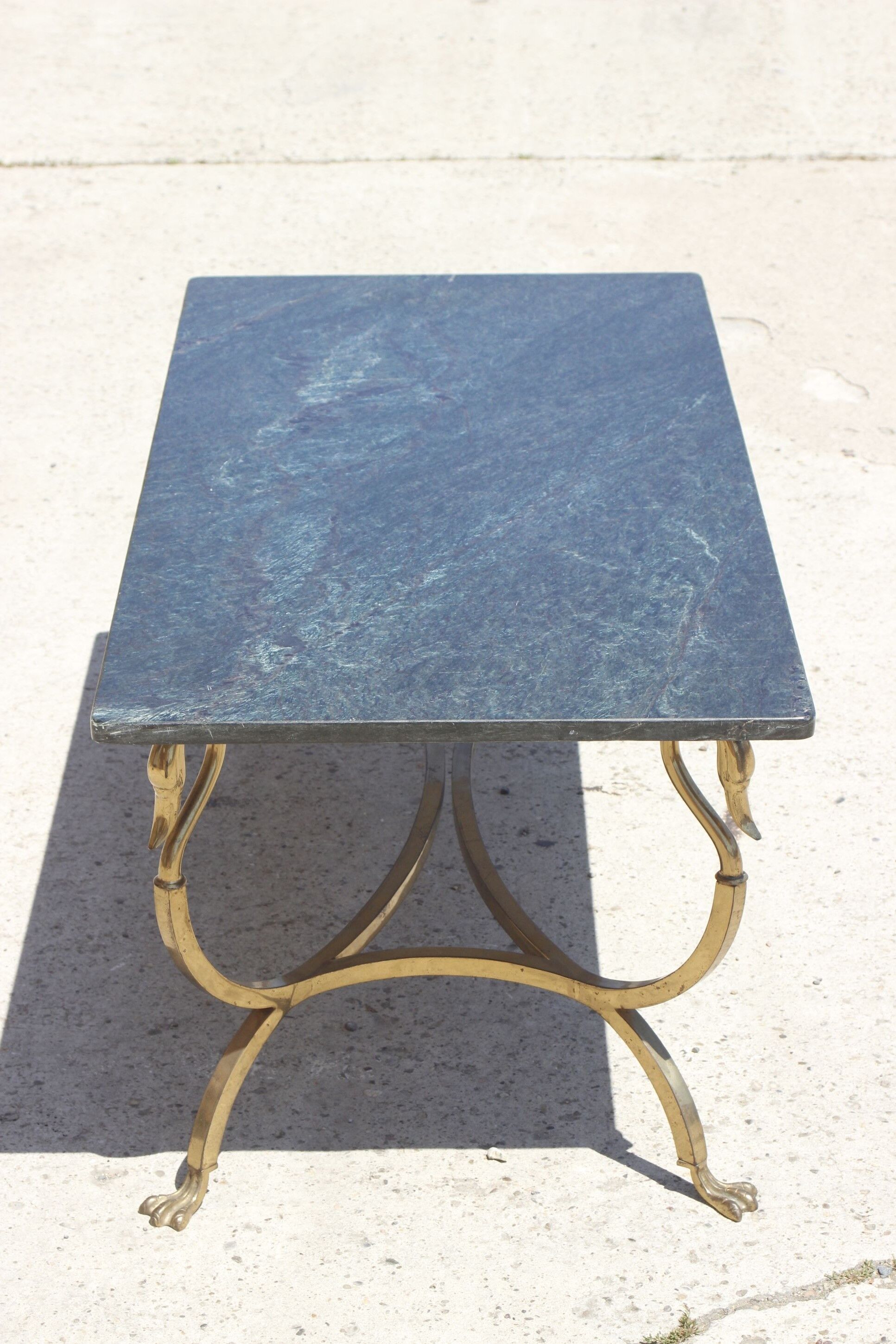 Bronze swan low table and pearl green marble 1950s