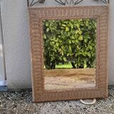 Miroir en rotin et fer forgé vintage