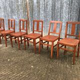 6 René Gabriel chairs from the reconstruction period in beech and plywood.