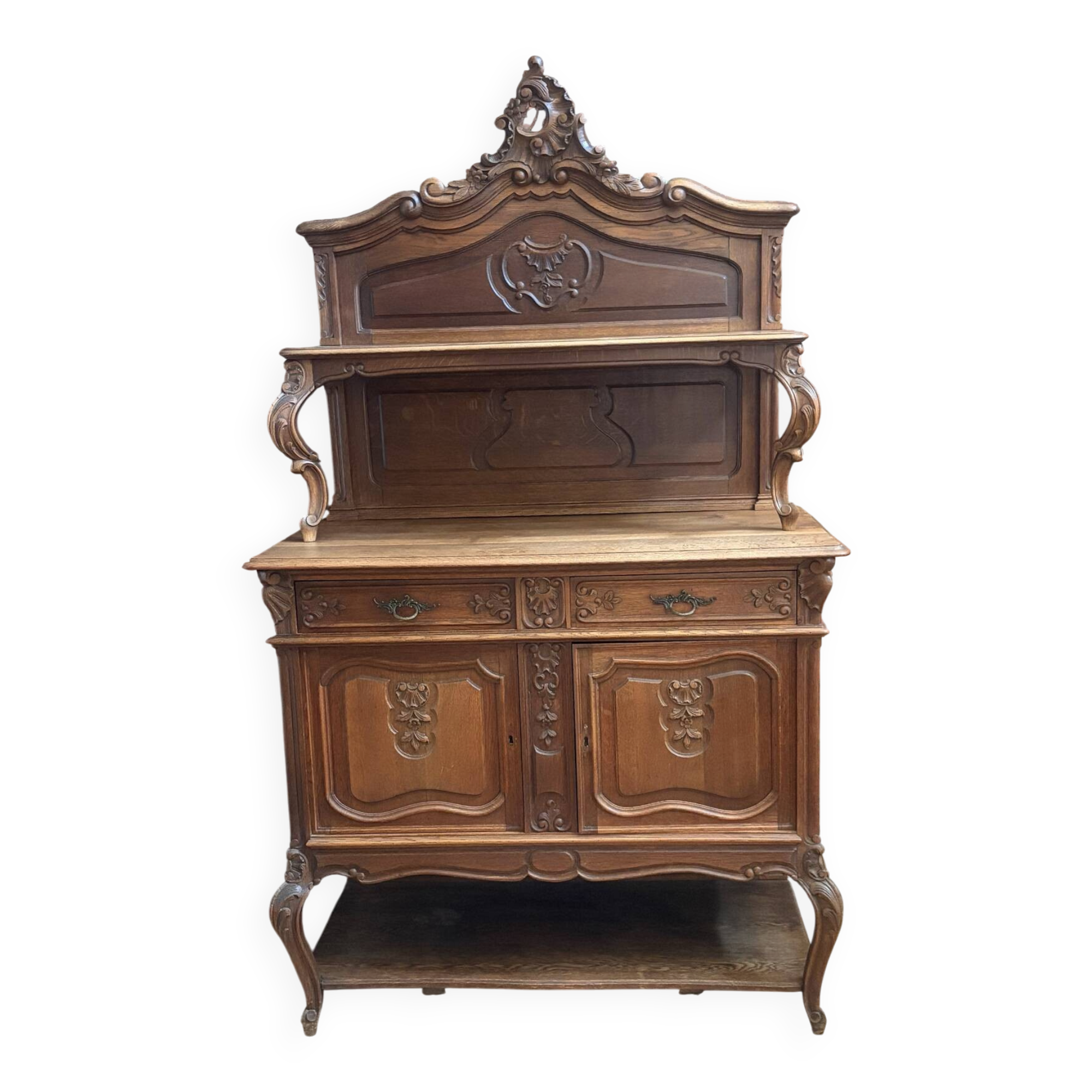 Antique oak sideboard, Louis XV rococo style, late 19th century.