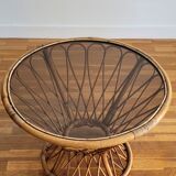 Glass and rattan side table